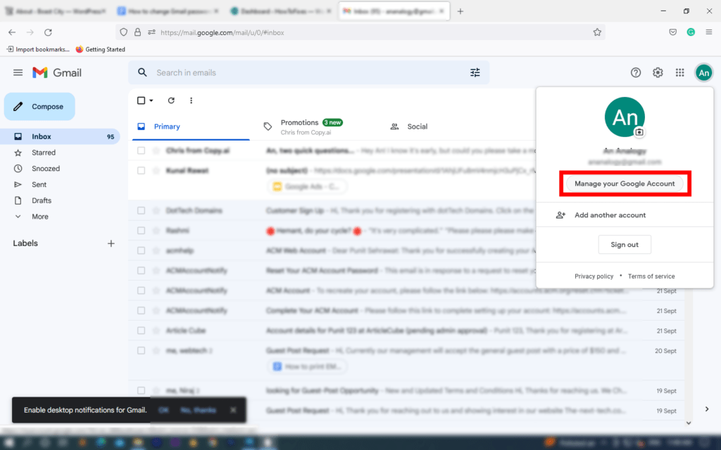Click on manage your gmail acc