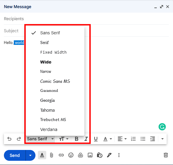 change the font in gmail