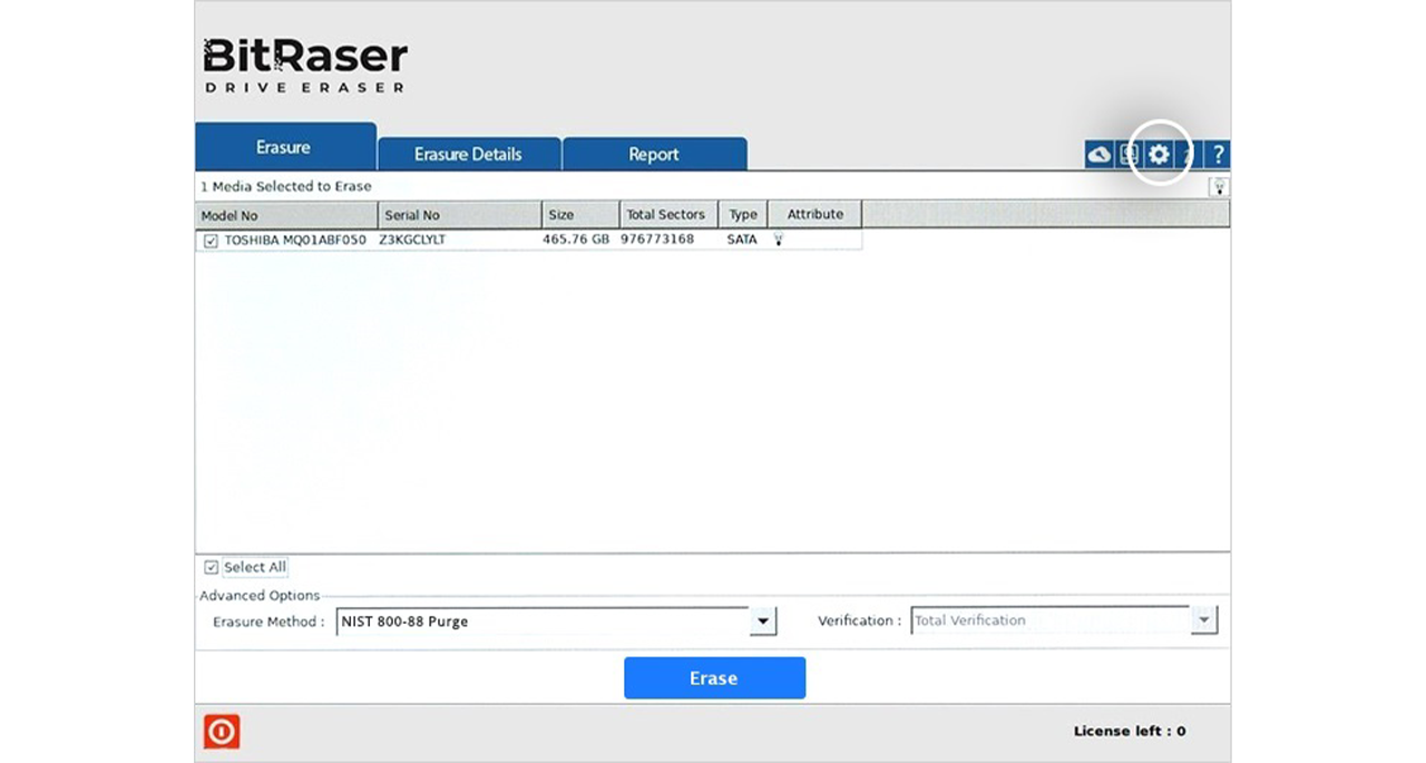 Bitraser Drive Eraser Screen